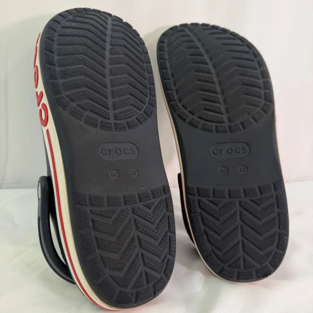 Crocs Bayaband Clog Navy Blue Red White Logo Mens Size 13 Slip On Shoes